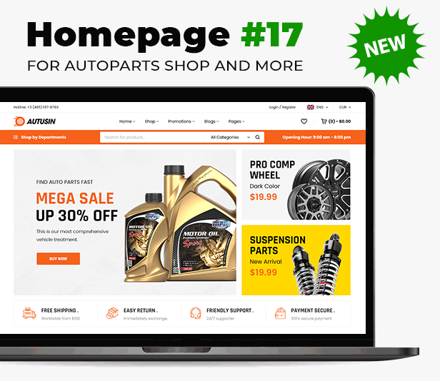 New Designs Ready in Autusin - Auto Parts Shop, Moto Store WooCommerce WordPress Theme 