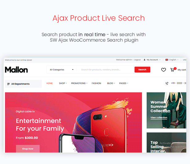 Mallon - Multipurpose Elementor WooCommerce WordPress Theme - Ajax Product Live Search