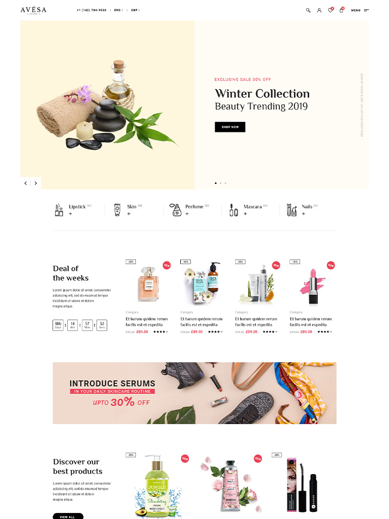 Avesa - Beauty & Cosmetics Store WooCommerce WordPress Theme