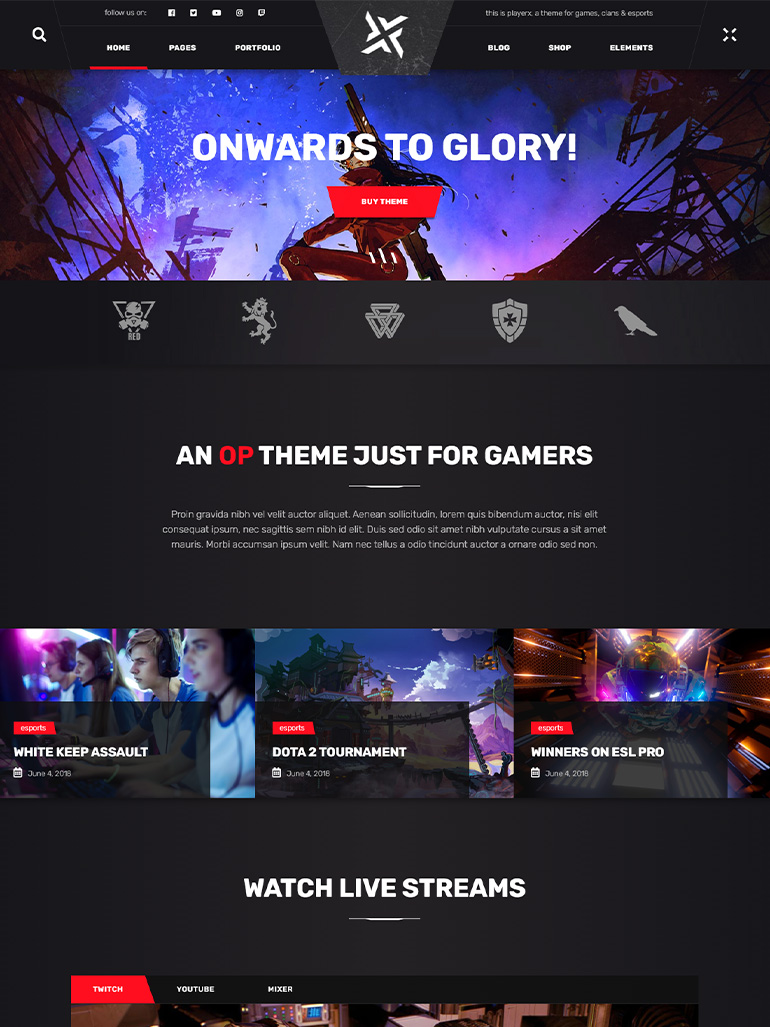 PlayerX - A High-powered Theme for Gaming and eSports