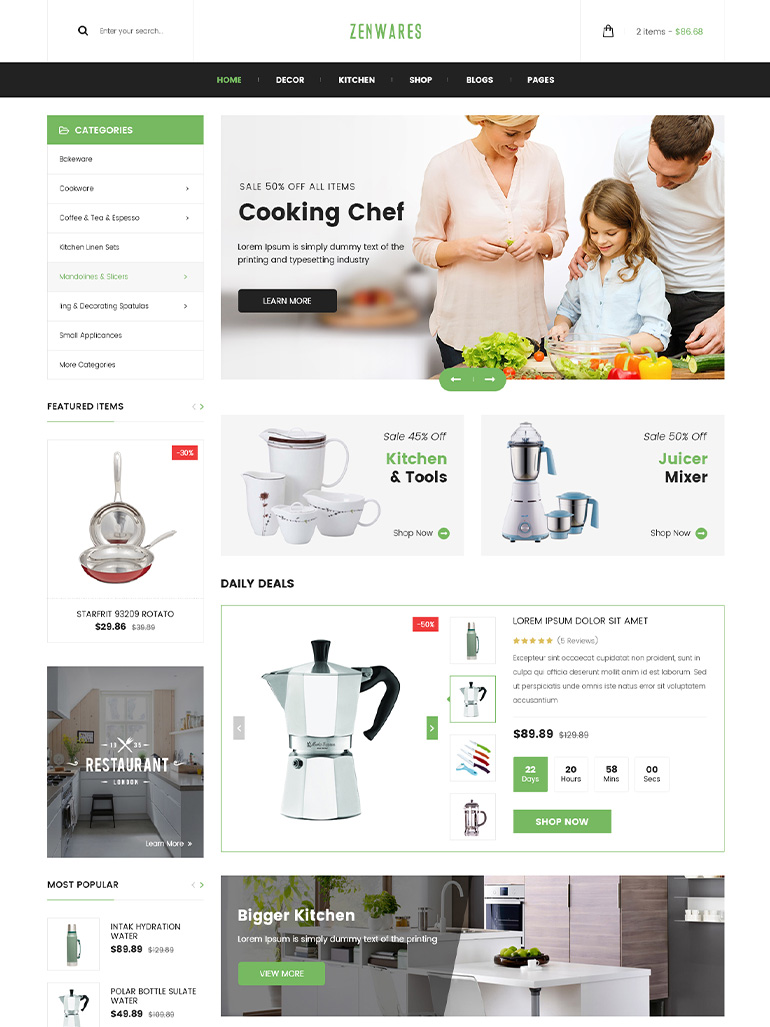 Zenwares - Kitchen Interior & Appliances WooCommerce WordPress Theme