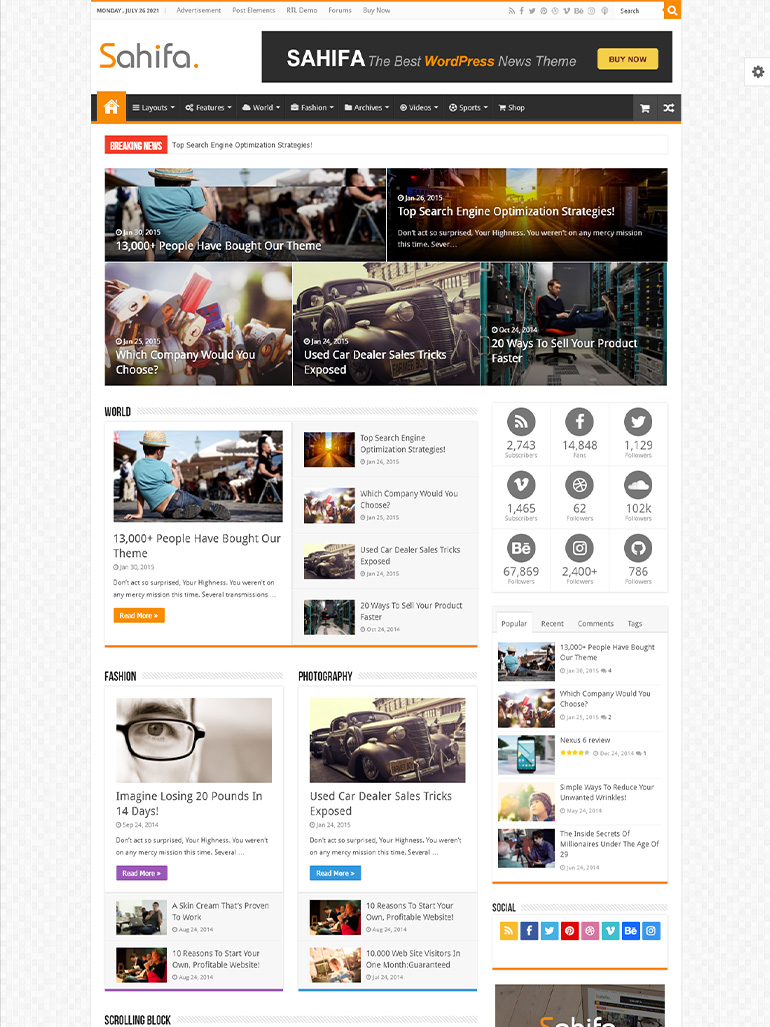 Sahifa - Responsive WordPress News / Magazine / Blog Theme