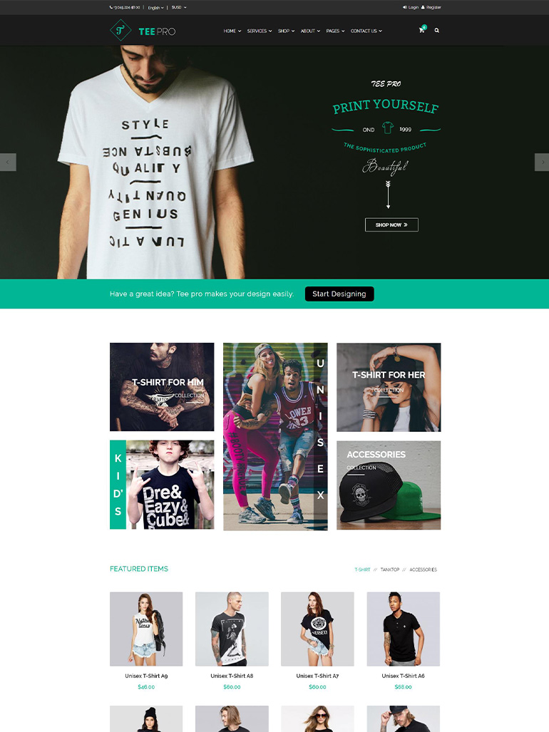 TEEPRO - Woocommerce Custom T-Shirt Designer WordPress Theme