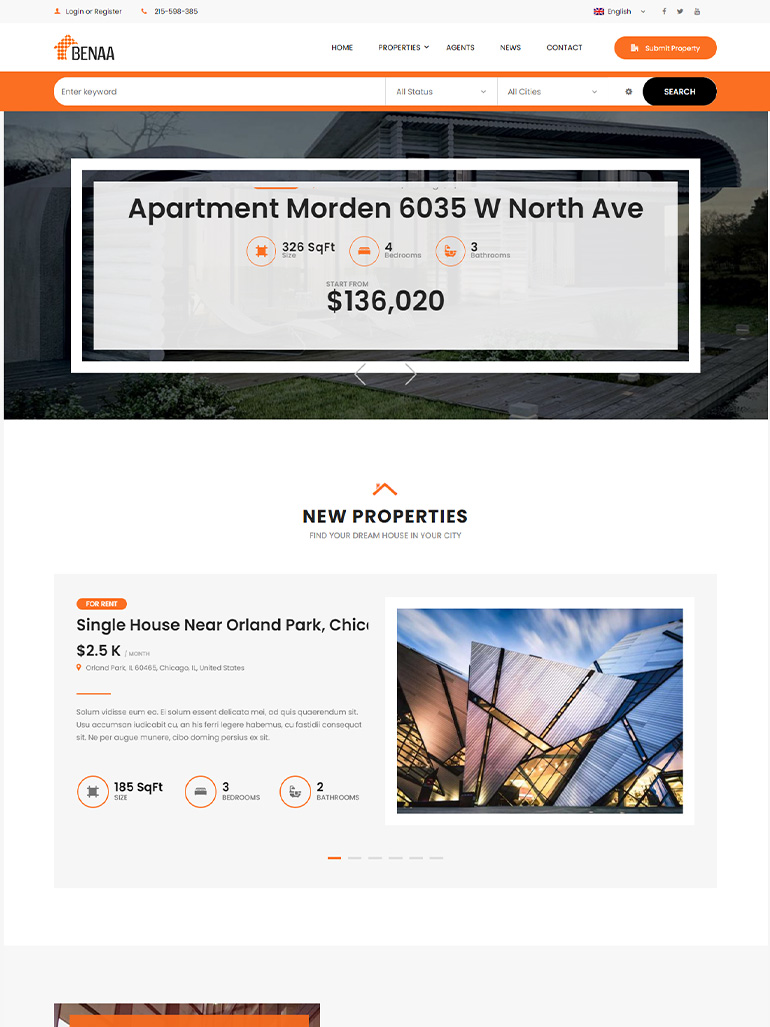 Benaa - Real Estate WordPress Theme