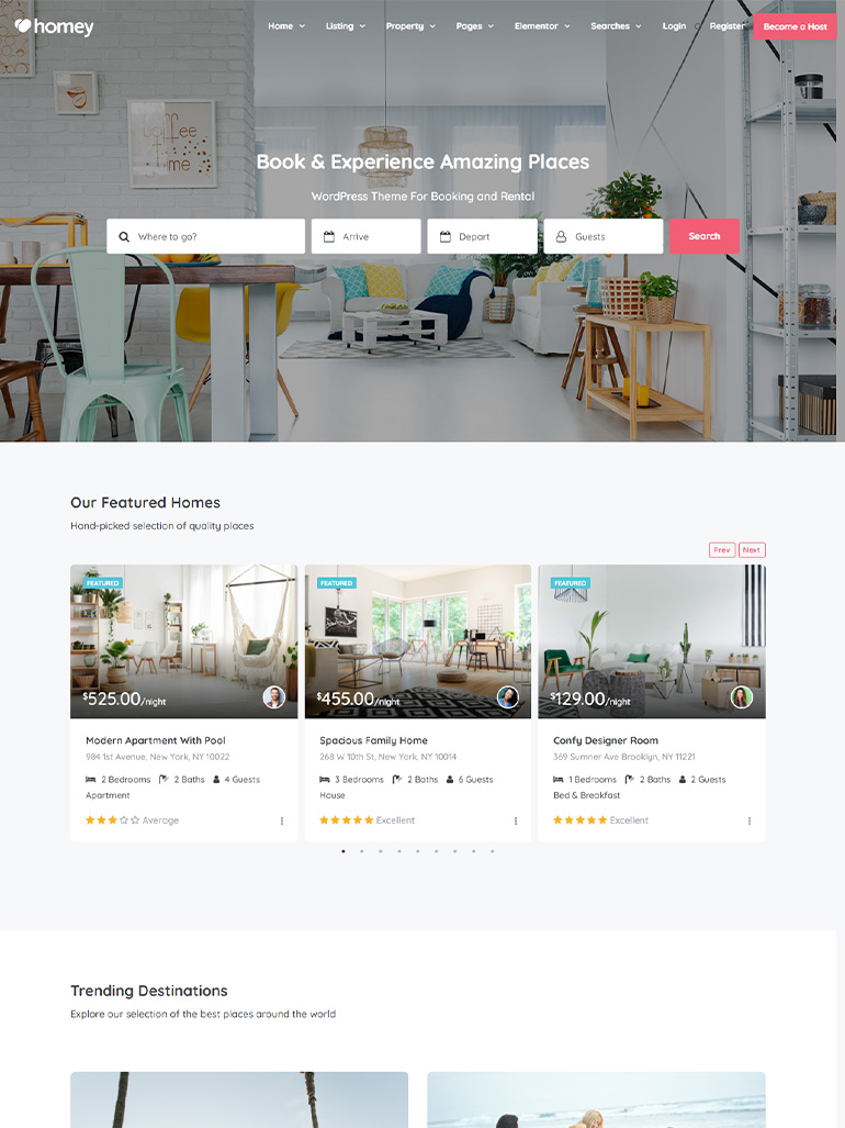 Homey - Booking and Rentals WordPress Theme