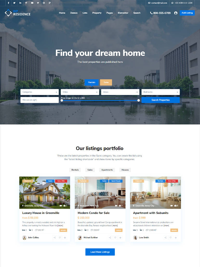 Residence Real Estate WordPress Theme