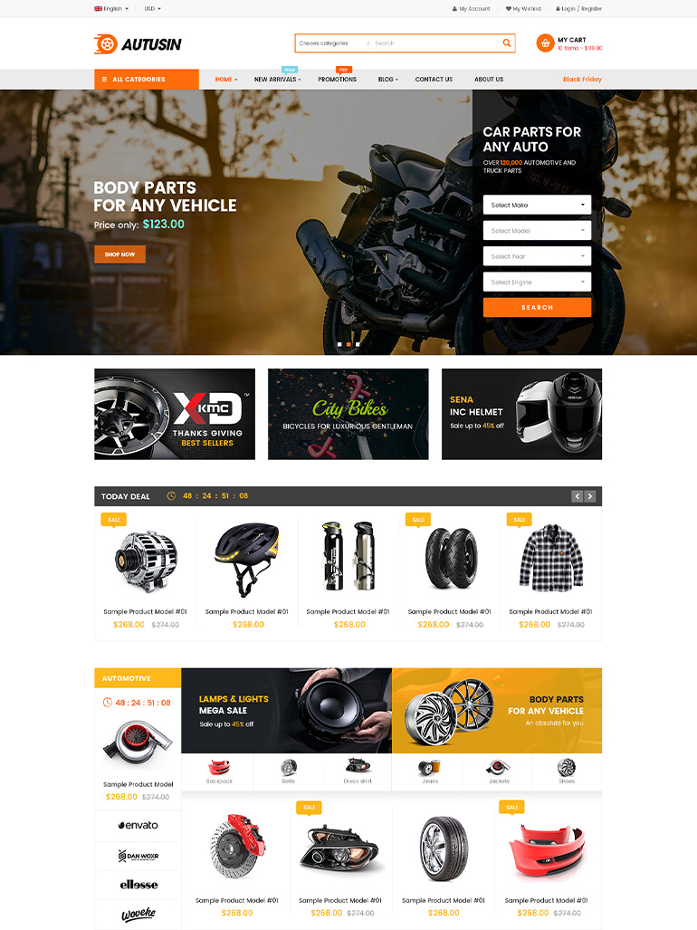 Autusin - Auto Parts & Car Accessories Shop WordPress WooCommerce Theme