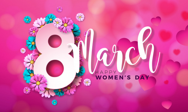 8 march. happy womens day floral greeting card. Free Vector