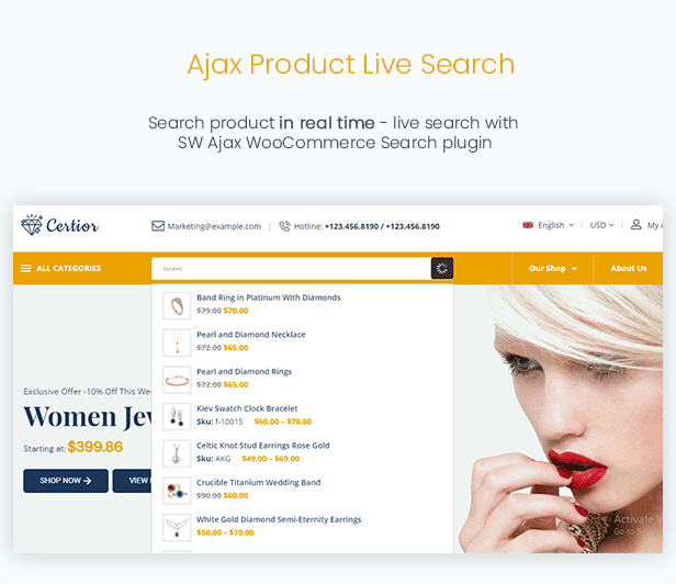 Certior - Jewelry Store Elementor WooCommerce WordPress Themee - Ajax Product Live Search
