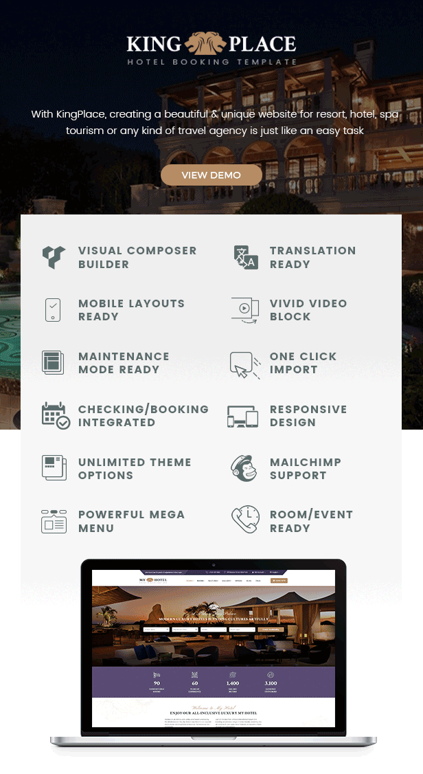  KingPlace Hotel Booking WordPress Theme