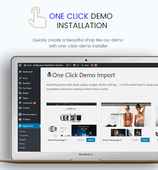 SW Siezz - WooCommerce MarketPlace Theme - One Click Demo Import