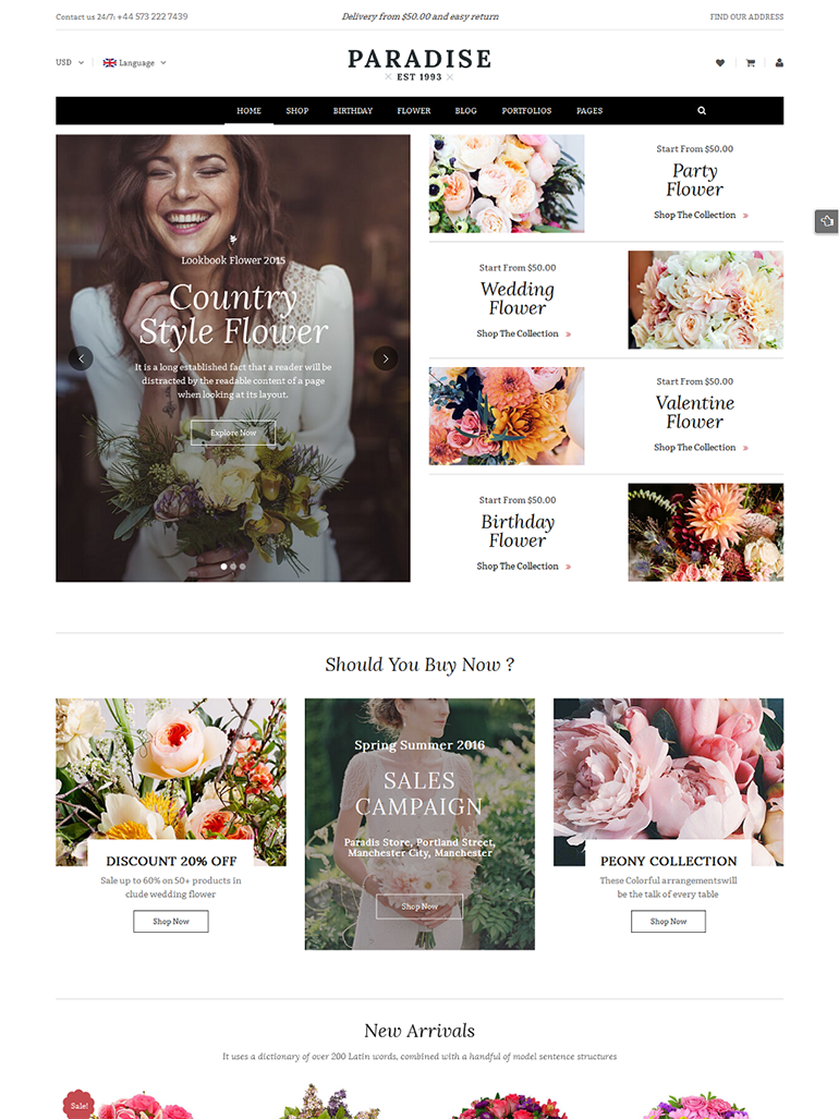 Paradise - Responsive Flower Shop WordPress Theme