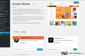 envato market displays theme information