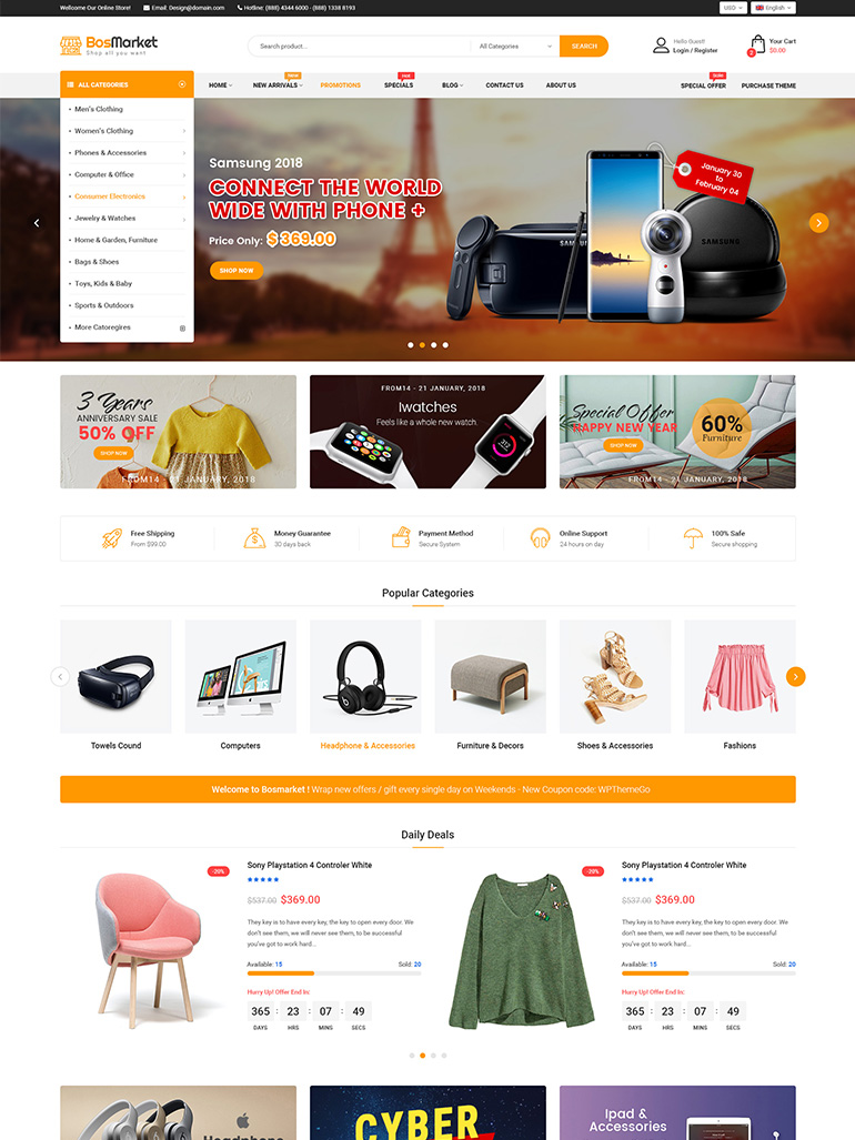 BosMarket- Multi Vendor WooCommerce MarketPlace WordPress Theme