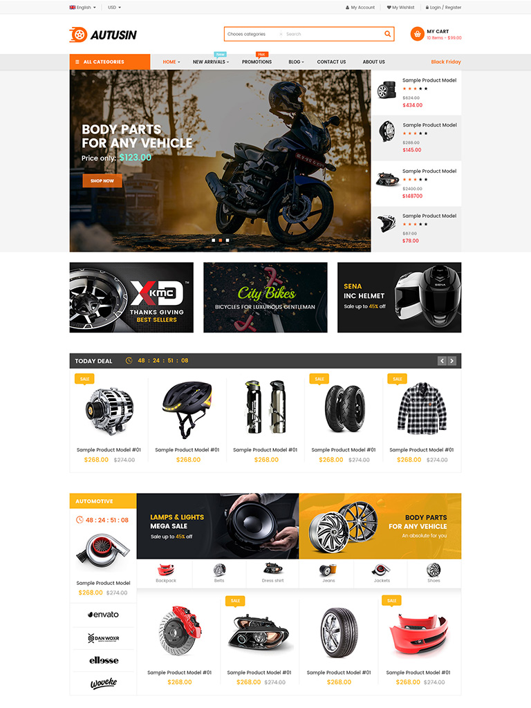 Autusin - Auto Parts & Car Accessories Shop WordPress WooCommerce Theme Mobile Layout Ready