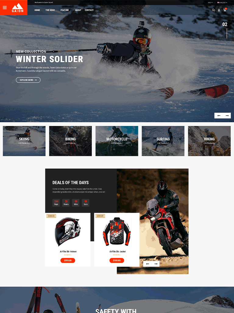 Gaion - Sport Accessories Shop WordPress WooCommerce Theme