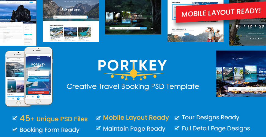 PortKey - Creative Tour Travel Booking PSD Template
