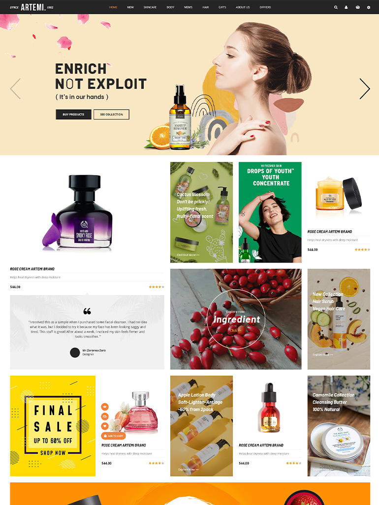 Artemi - Cosmetics Store Elementor WooCommerce WordPress Themes