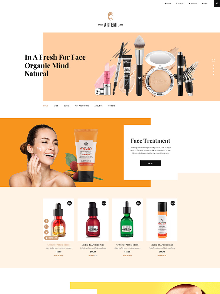 Artemi - Cosmetics Store Elementor WooCommerce WordPress Theme