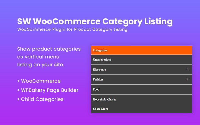 SW WooCommerce Vertical Category Listing WordPress Plugin