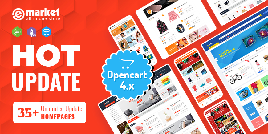 eMarket OpenCart Theme Updated The Latest Verion 4.0.1.1 (Full 35 Homepages)